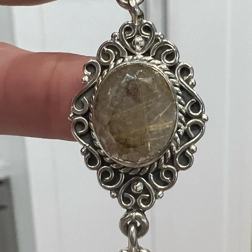 Golden Rutilated Quartz Sterling Silver Toggle Clasp Bracelet - Picture 7 of 10